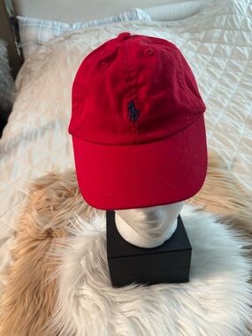 Ralph Lauren Red Baseball Cap with Navy Polo Logo